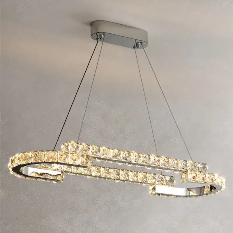 Modern chrome crystal led pendant lights dining room double ring fixtures