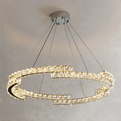 Modern chrome crystal led pendant lights dining room double ring fixtures