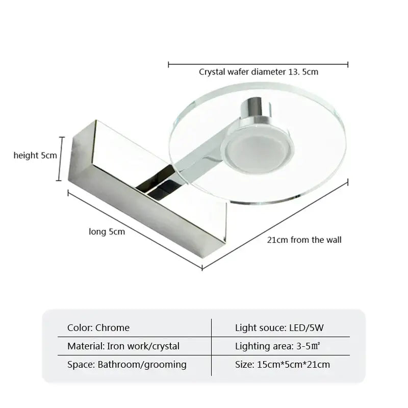 Modern chrome crystal led wall lamp bathroom acrylic mirror headlight