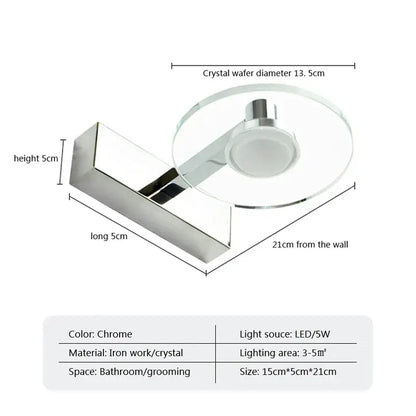 Modern chrome crystal led wall lamp bathroom acrylic mirror headlight