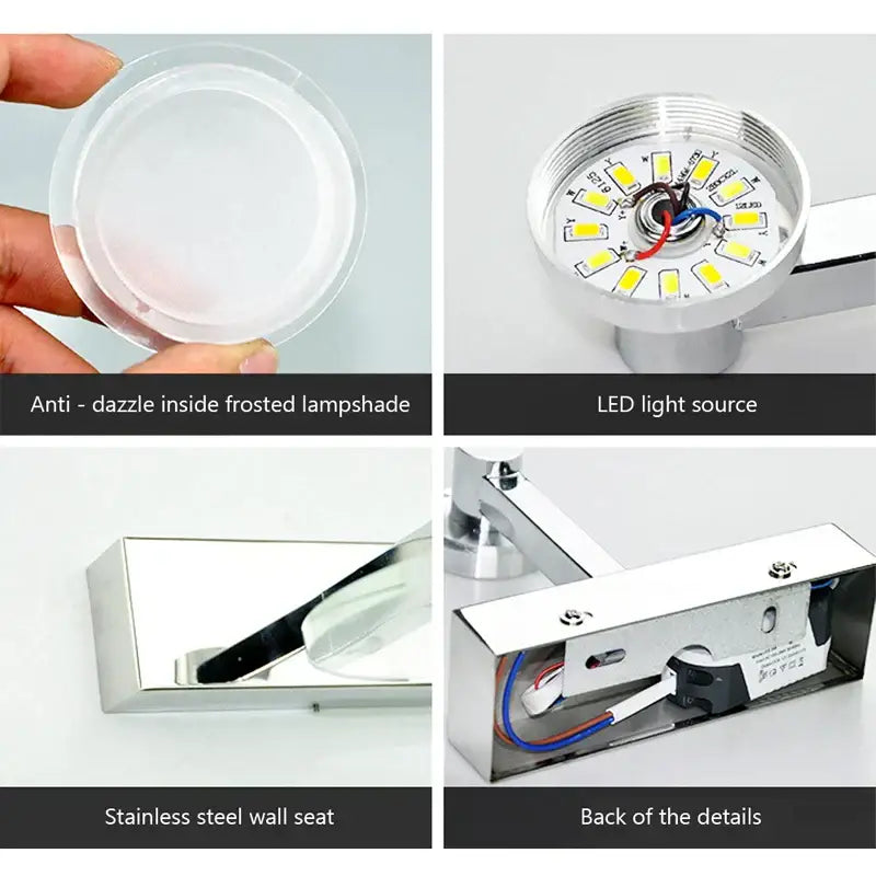 Modern chrome crystal led wall lamp bathroom acrylic mirror headlight