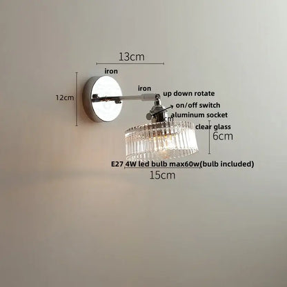 Modern chrome crystal led wall light bedroom sconce