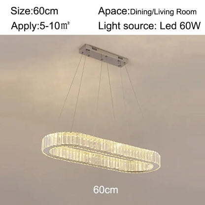 Modern chrome crystal oval led chandelier living room luxury light
