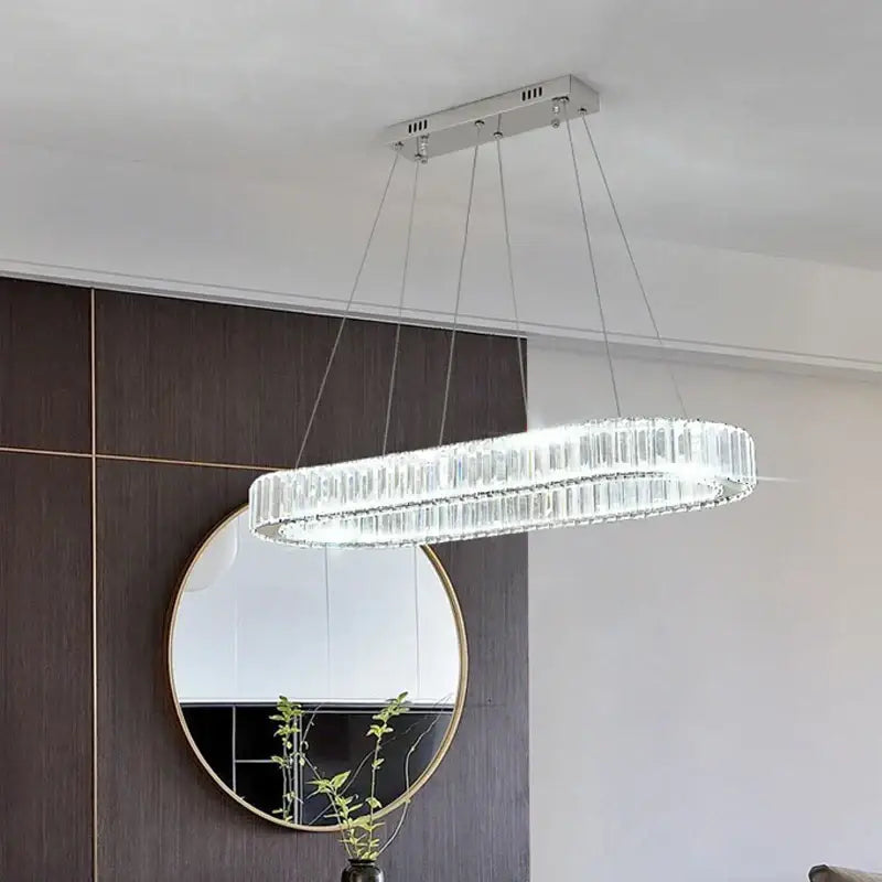 Modern chrome crystal oval led chandelier living room luxury light