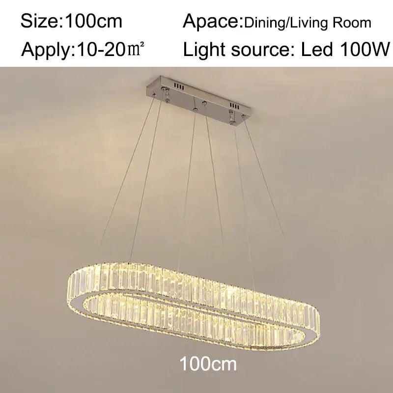 Modern chrome crystal oval led chandelier living room luxury light