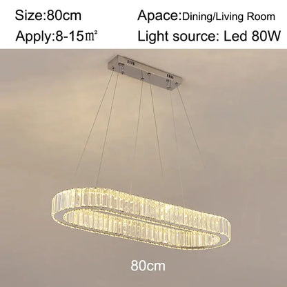 Modern chrome crystal oval led chandelier living room luxury light