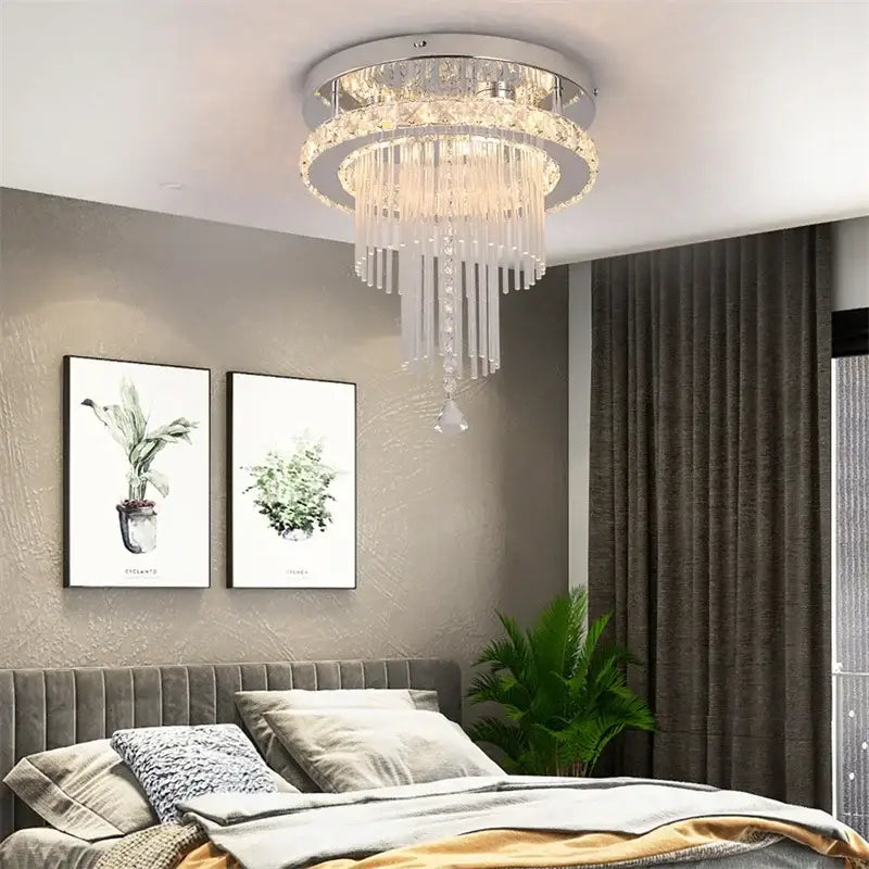 Modern chrome crystal raindrop chandelier for dining room