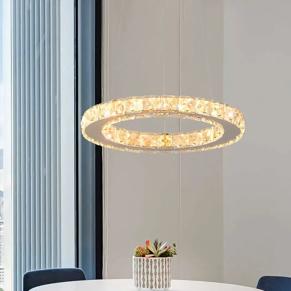 Modern chrome crystal ring chandelier dining room pendant light