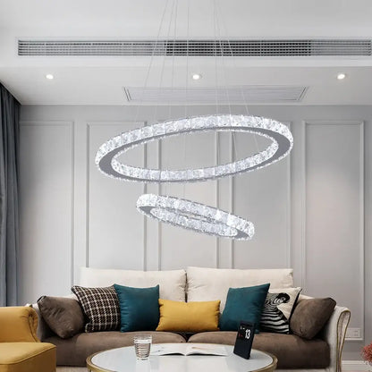 Modern chrome crystal ring chandelier dining room pendant light