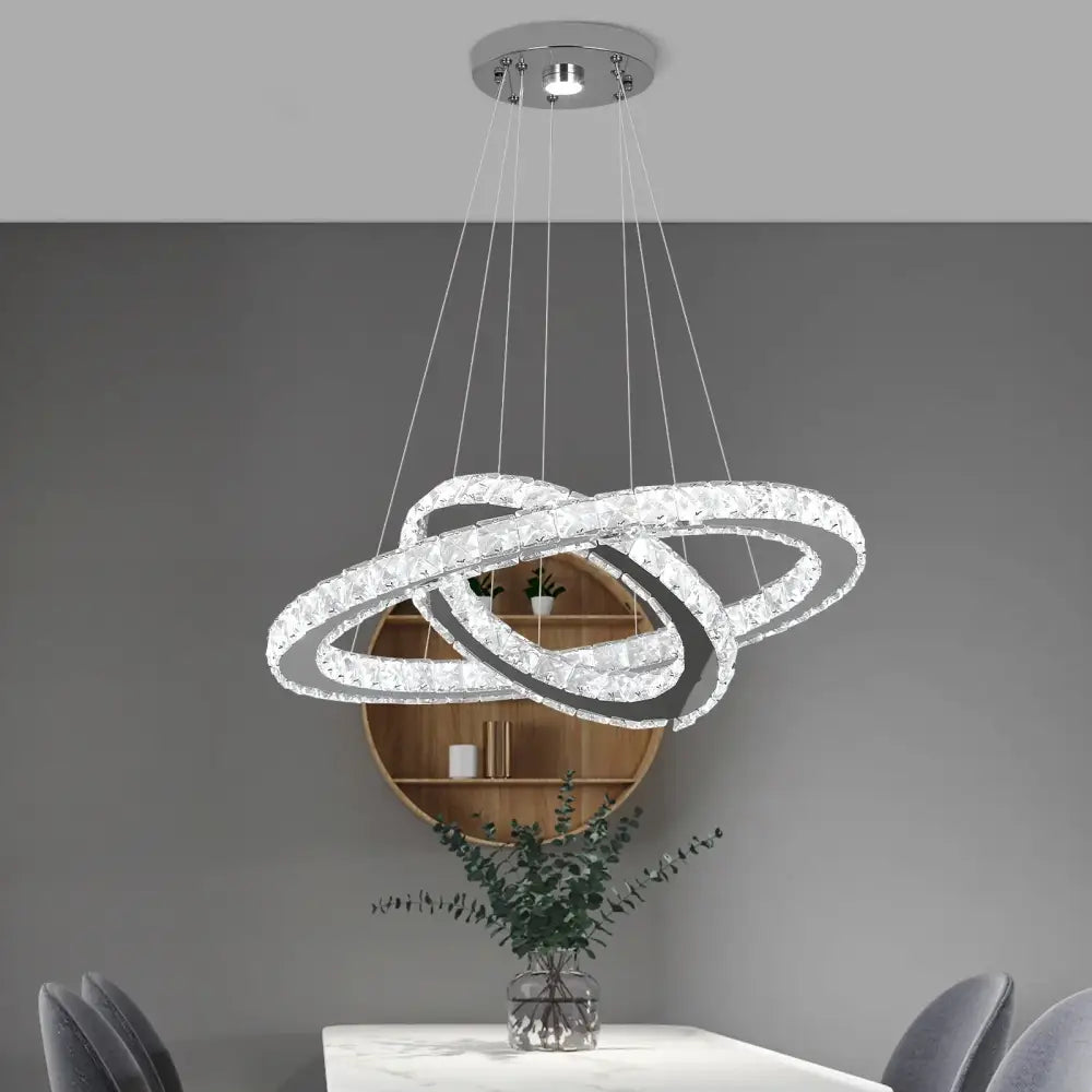 Modern chrome crystal ring chandelier dining room pendant light