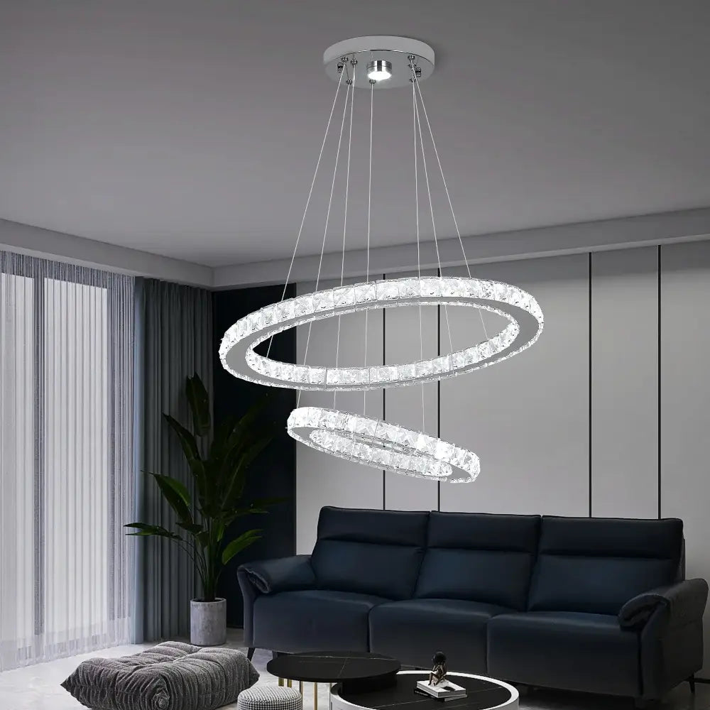 Modern chrome crystal ring chandelier dining room pendant light