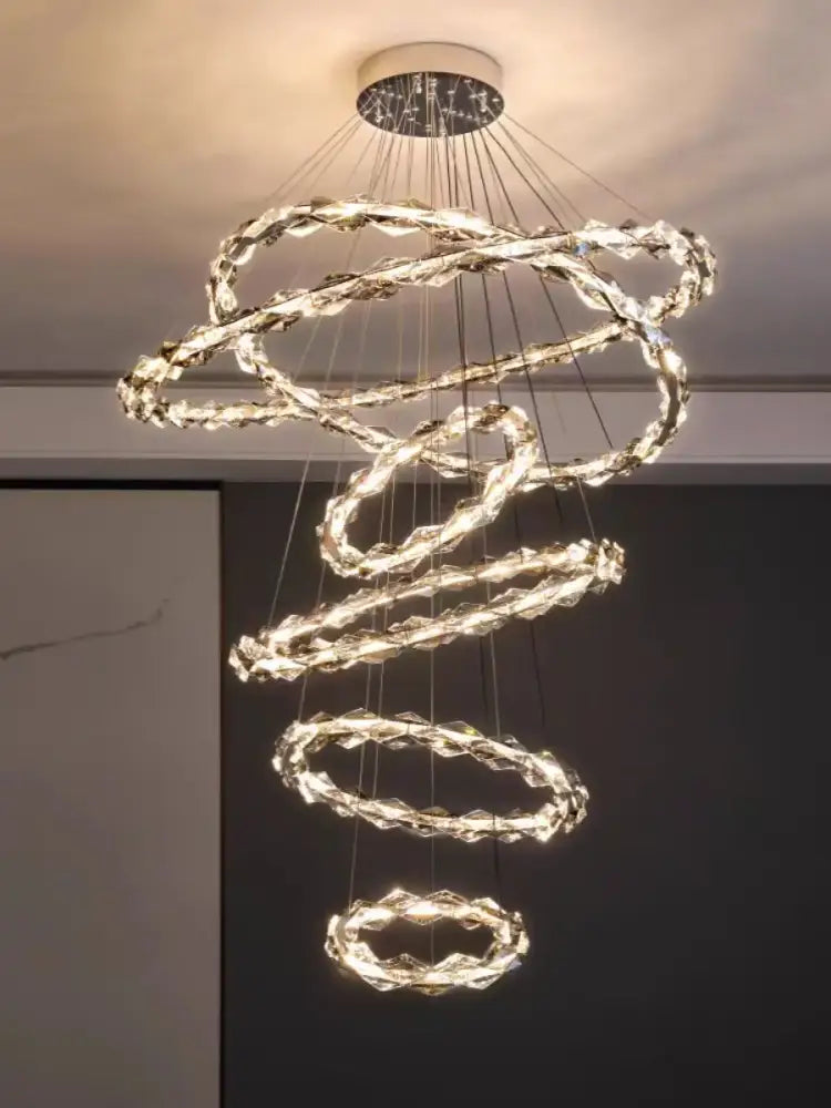Modern chrome crystal ring chandelier for dining room dimmable led
