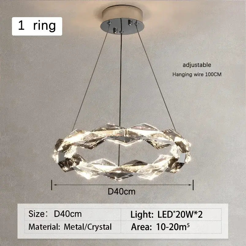 Modern chrome crystal ring chandelier for dining room dimmable led
