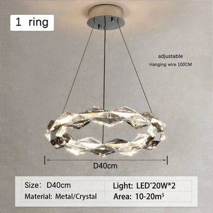 Modern chrome crystal ring chandelier for dining room dimmable led