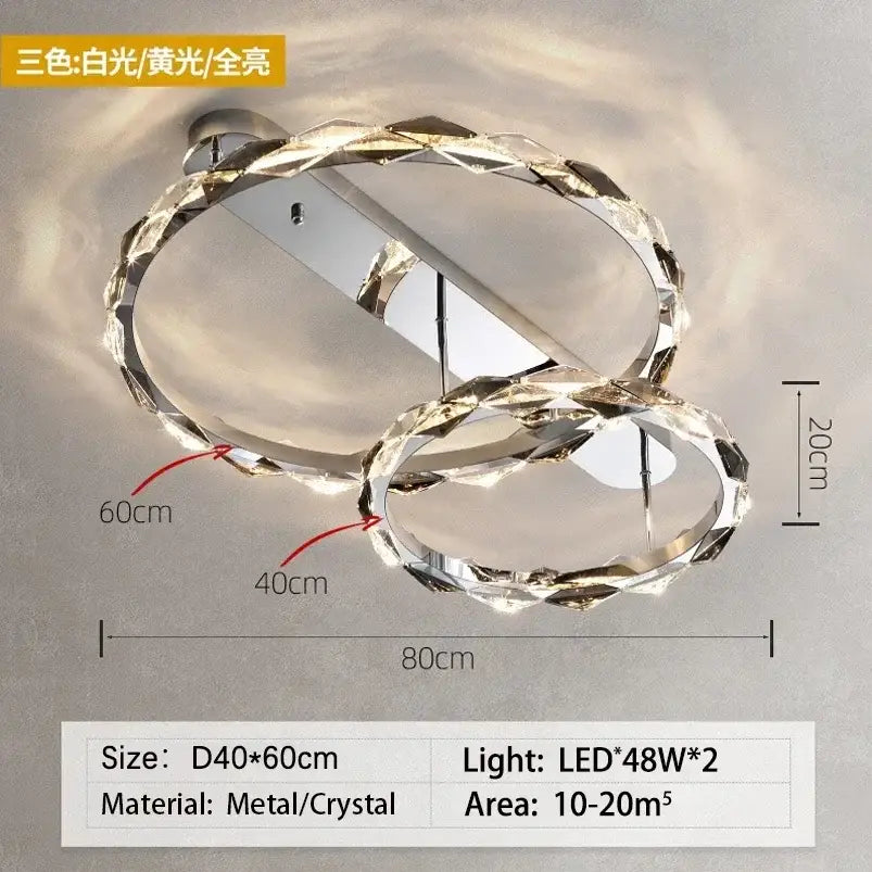 Modern chrome crystal ring chandelier for dining room dimmable led