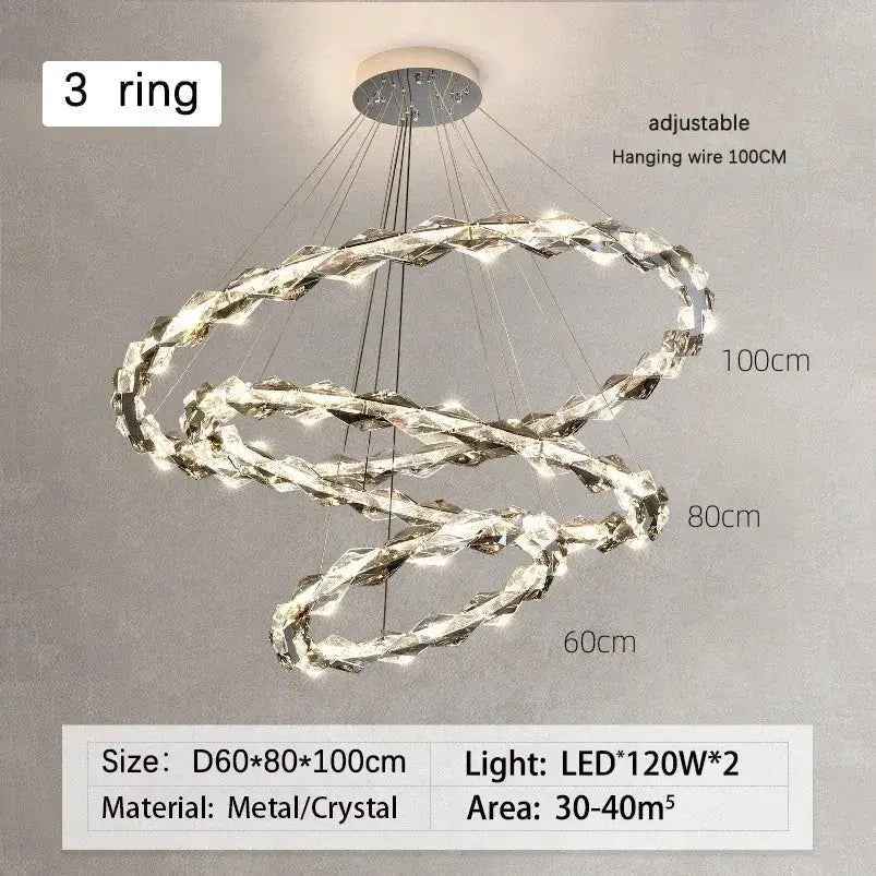 Modern chrome crystal ring chandelier for dining room dimmable led