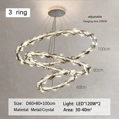 Modern chrome crystal ring chandelier for dining room dimmable led