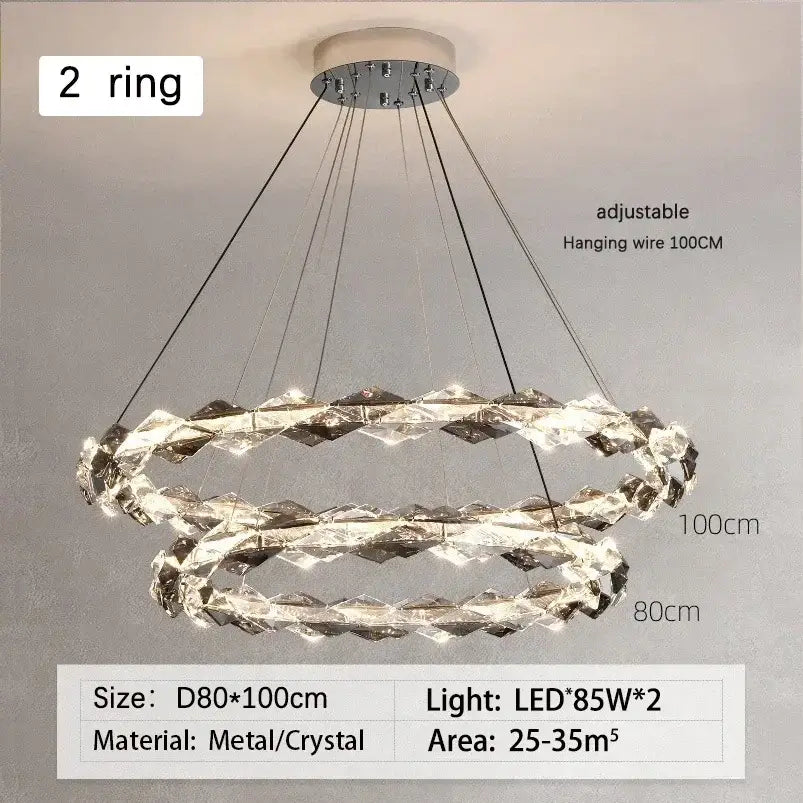 Modern chrome crystal ring chandelier for dining room dimmable led