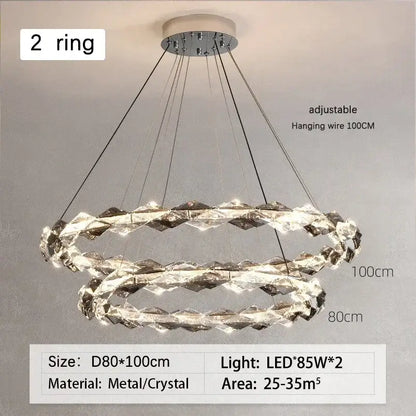 Modern chrome crystal ring chandelier for dining room dimmable led