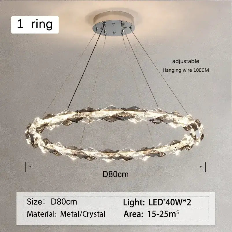 Modern chrome crystal ring chandelier for dining room dimmable led