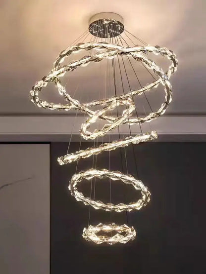 Modern chrome crystal ring chandelier for dining room dimmable led