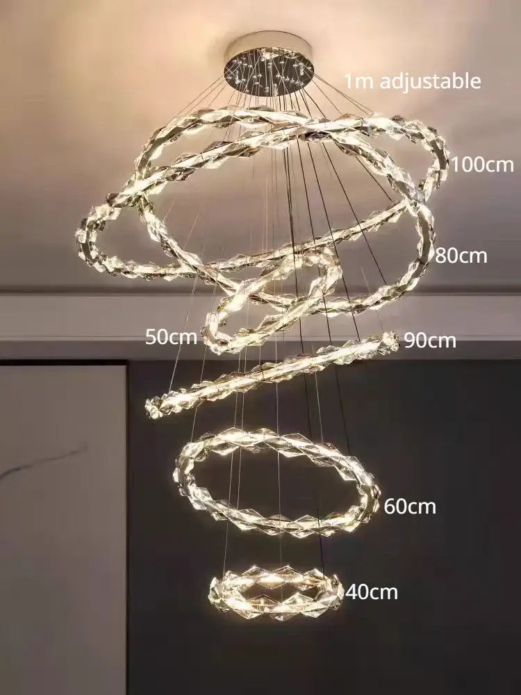 Modern chrome crystal ring chandelier for dining room dimmable led