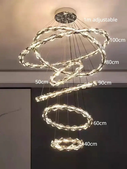 Modern chrome crystal ring chandelier for dining room dimmable led