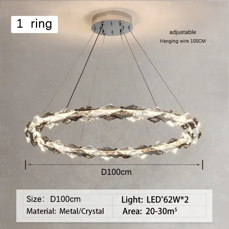 Modern chrome crystal ring chandelier for dining room dimmable led