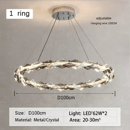 Modern chrome crystal ring chandelier for dining room dimmable led