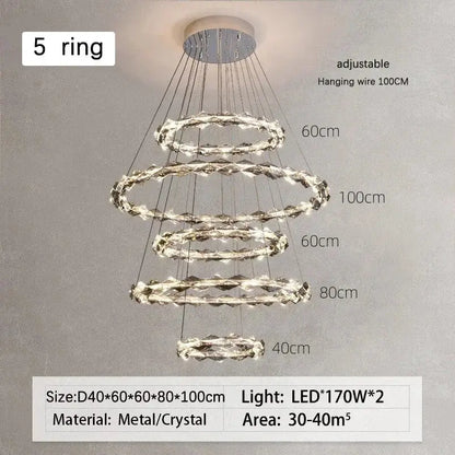 Modern chrome crystal ring chandelier for dining room dimmable led