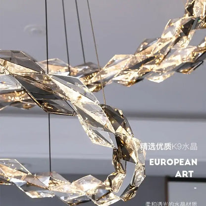 Modern chrome crystal ring chandelier for dining room dimmable led