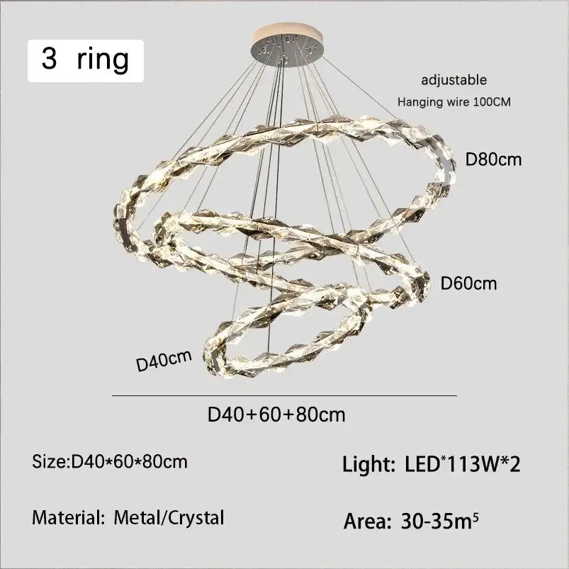 Modern chrome crystal ring chandelier for dining room dimmable led