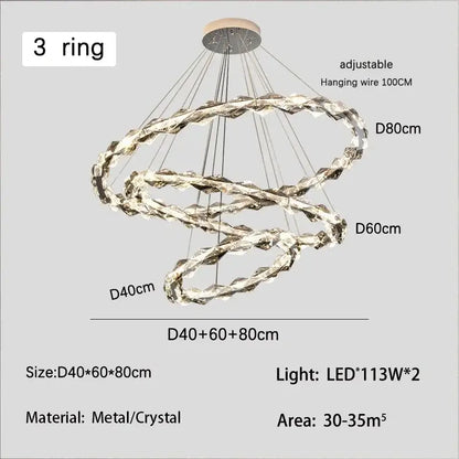 Modern chrome crystal ring chandelier for dining room dimmable led