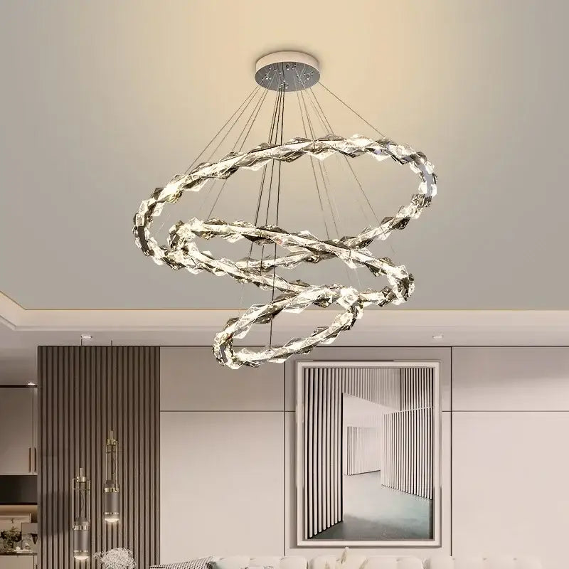 Modern chrome crystal ring chandelier for dining room dimmable led