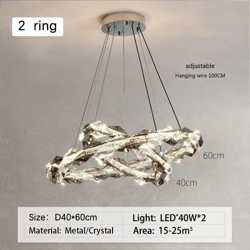 Modern chrome crystal ring chandelier for dining room dimmable led
