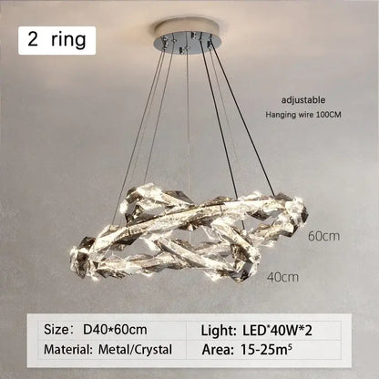 Modern chrome crystal ring chandelier for dining room dimmable led