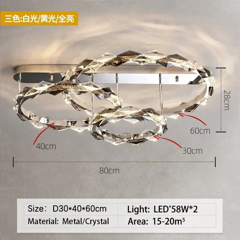 Modern chrome crystal ring chandelier for dining room dimmable led