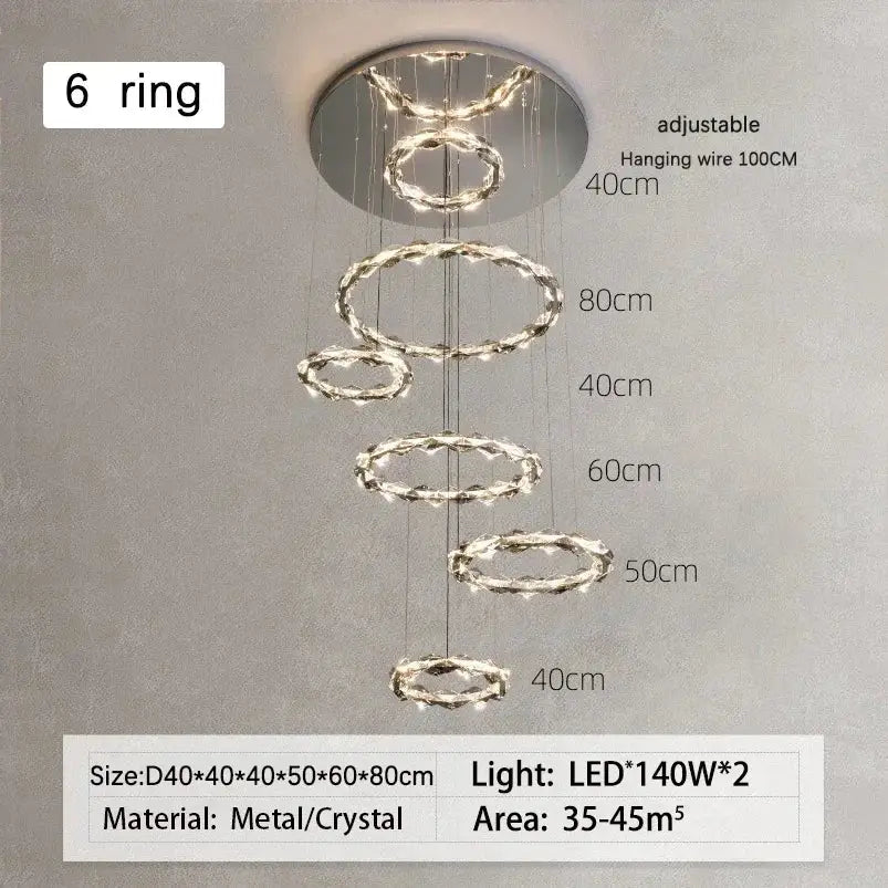 Modern chrome crystal ring chandelier for dining room dimmable led