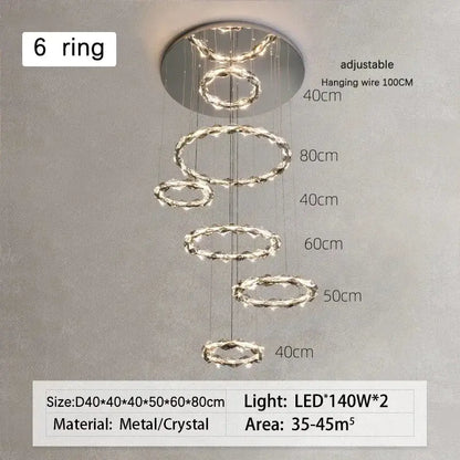 Modern chrome crystal ring chandelier for dining room dimmable led