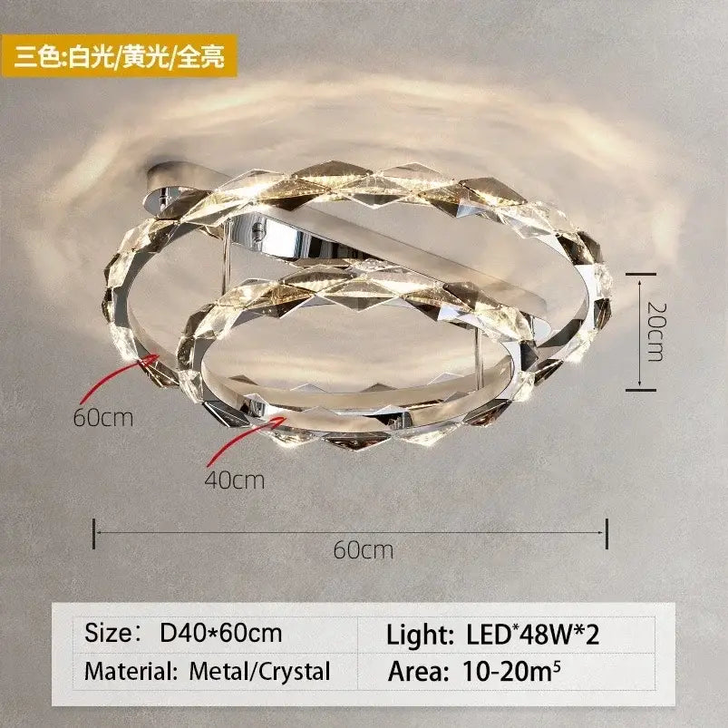 Modern chrome crystal ring chandelier for dining room dimmable led