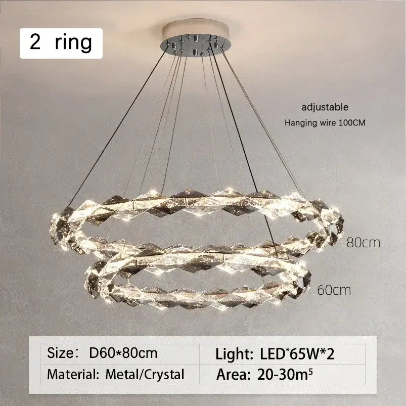 Modern chrome crystal ring chandelier for dining room dimmable led