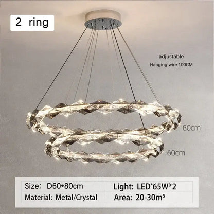 Modern chrome crystal ring chandelier for dining room dimmable led