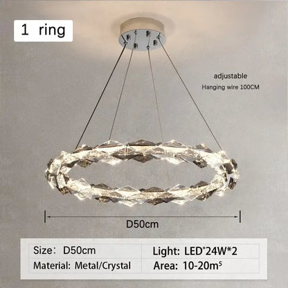 Modern chrome crystal ring chandelier for dining room dimmable led