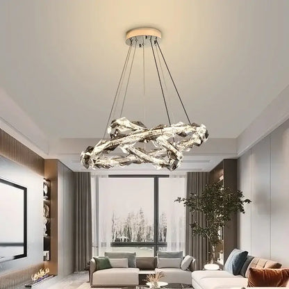 Modern chrome crystal ring chandelier for dining room dimmable led