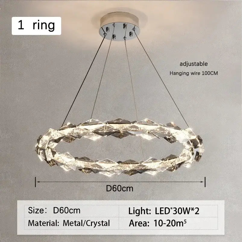 Modern chrome crystal ring chandelier for dining room dimmable led