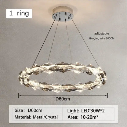 Modern chrome crystal ring chandelier for dining room dimmable led