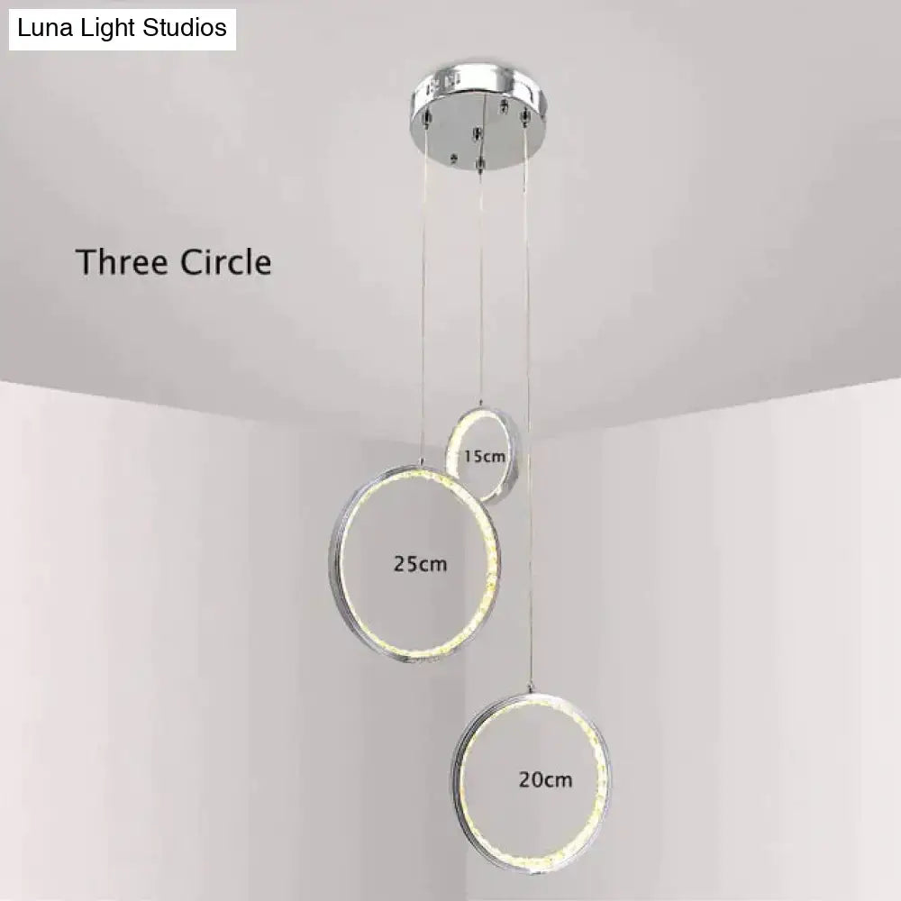 Modern chrome crystal rings led pendant light for dining room