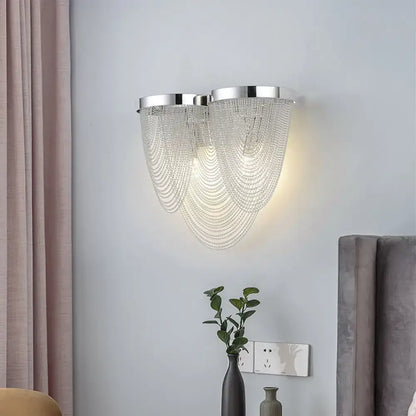 Modern chrome crystal tassel wall lamp living room sconce