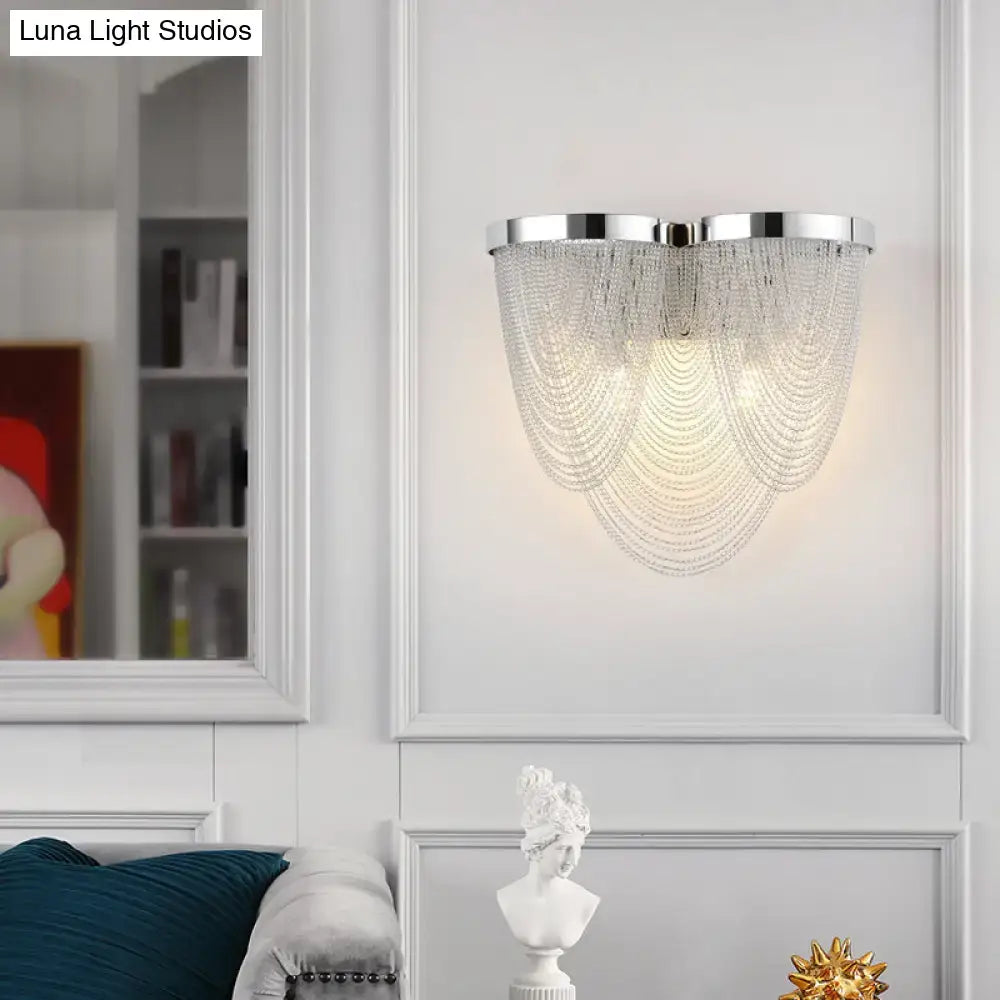 Modern chrome crystal tassel wall light for bedroom
