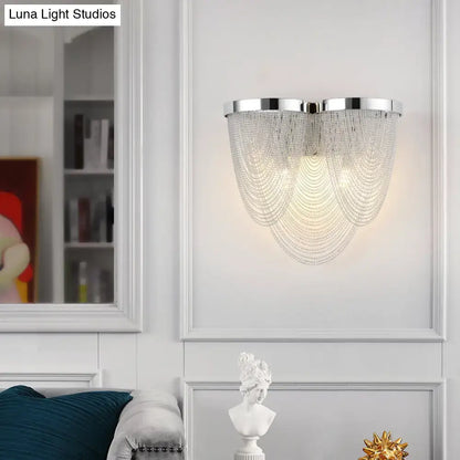Modern chrome crystal tassel wall light for bedroom